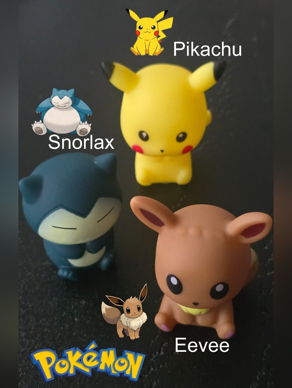Pokemon Eevee, Pikachu & Snorlax Squeak Figures